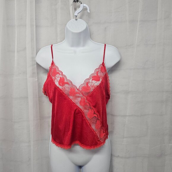 Vintage Legends Tank Y2K Cami Red Lace Satin Floral Sheer Retro M - Picture 1 of 9